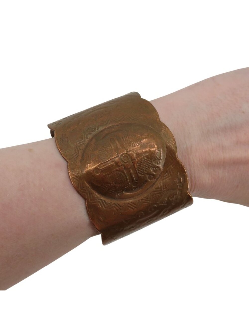 VTG Solid Copper Etched Southwestern Desert Arrow Cuff Bracelet Boho Festival